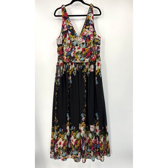 Ever Pretty Floral V-Neck Chiffon Formal Party Dress Black Multi Sz 20 Plus NEW - Picture 3 of 9